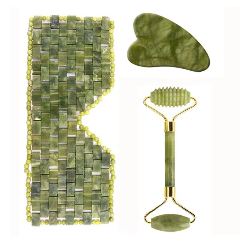 Jade Roller Stone - Jade-Augenmaske Gesichtsmassagegerät Naturstein Gua Sha Schaber