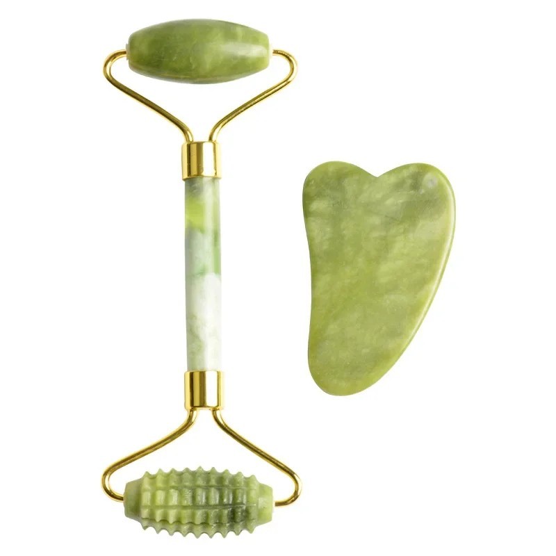 Jade Roller Stone - Gesichts Jade Massage Roller Set Guasha